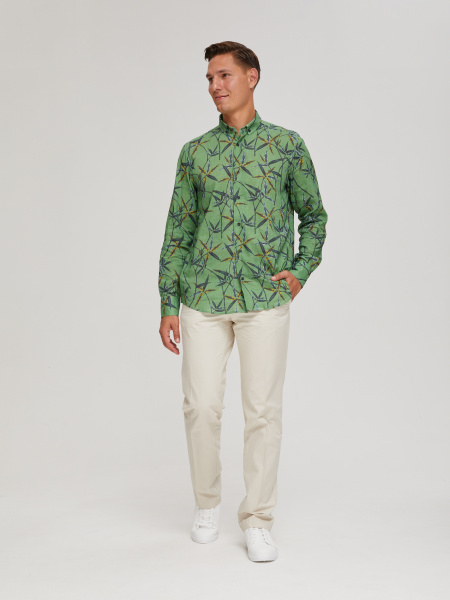 Рубашка Colletto Nuovo Classic fit цветочный принт лен вискоза воротник на пуговицах 000192 CLF 