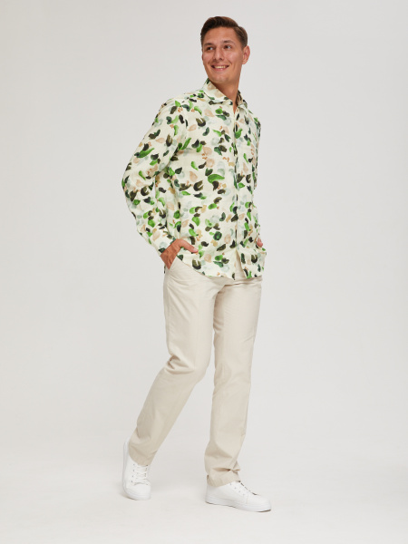 Рубашка Colletto Nuovo Classic fit цветочный принт лен вискоза мягкий воротник 000198 CLF 