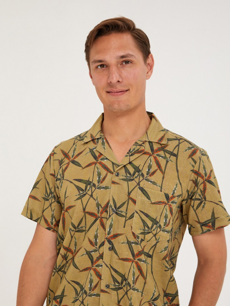 Рубашка Colletto Nuovo Classic fit гавайка принт цветочный лен вискоза 000184 