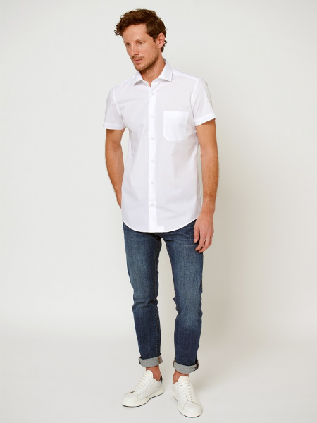 Белая сорочка Dave Raball Slim fit кор.рукав, карман 006975 SFs  