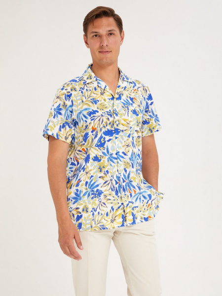 Рубашка Colletto Nuovo Classic fit гавайка принт цветочный лен вискоза 000190 CLFs 
