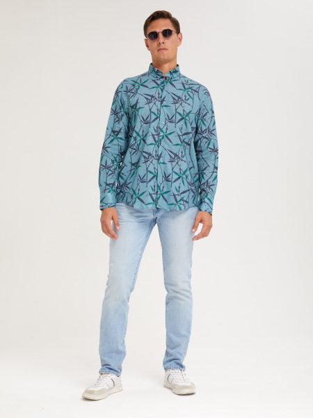 Рубашка Colletto Nuovo Classic fit цветочный принт лен вискоза воротник на пуговицах 000193 