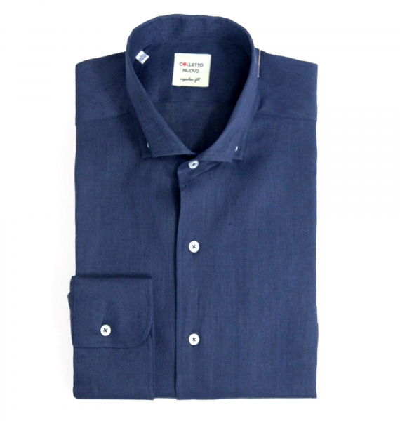 Темно-синяя льняная сорочка Colletto Nuovo Regular fit 010488