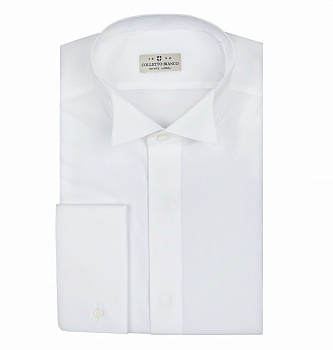 Белая сорочка Colletto Bianco Slim fit под запонку под бабочку хлопок эластан 006896