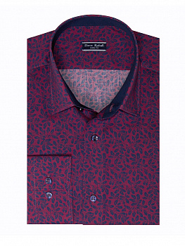 Бордовая сорочка Dave Raball Slim fit с принтом синие цветочки 009345