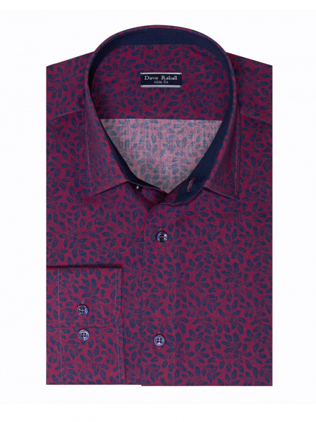Бордовая сорочка Dave Raball Slim fit с принтом синие цветочки 009345