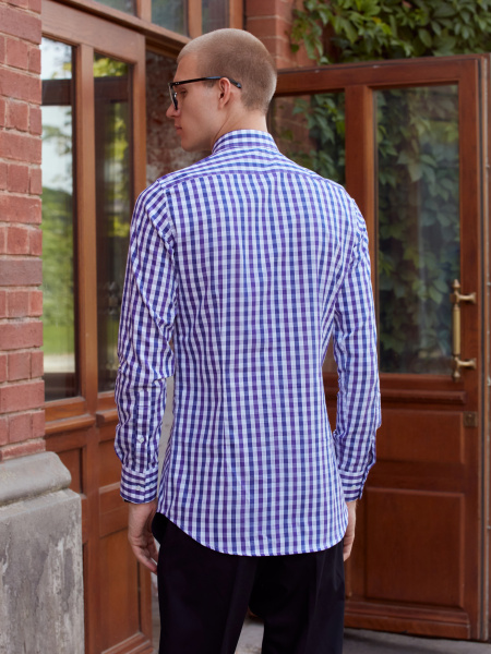 Рубашка Dave Raball в бело-фиолетовую клетку Slim fit 000273 