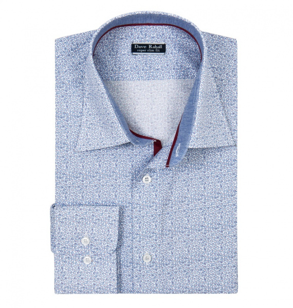 Голубая сорочка Dave Raball принт цветочки Slim fit 007809