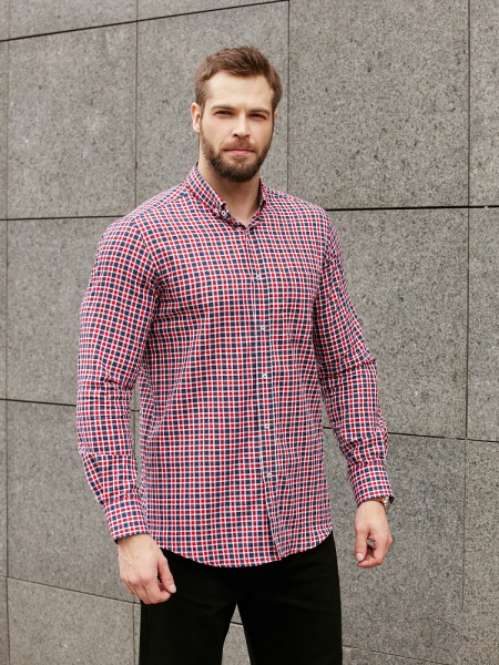 Рубашка Dave Raball Regular fit красно-сине-белую клетку 000289 