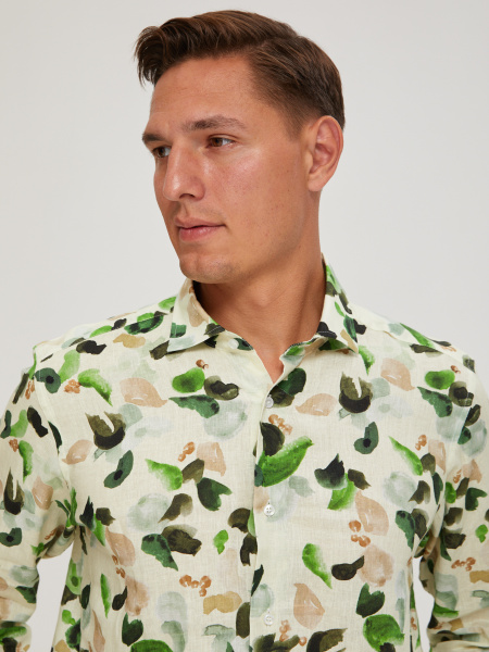 Рубашка Colletto Nuovo Classic fit цветочный принт лен вискоза мягкий воротник 000198 CLF 