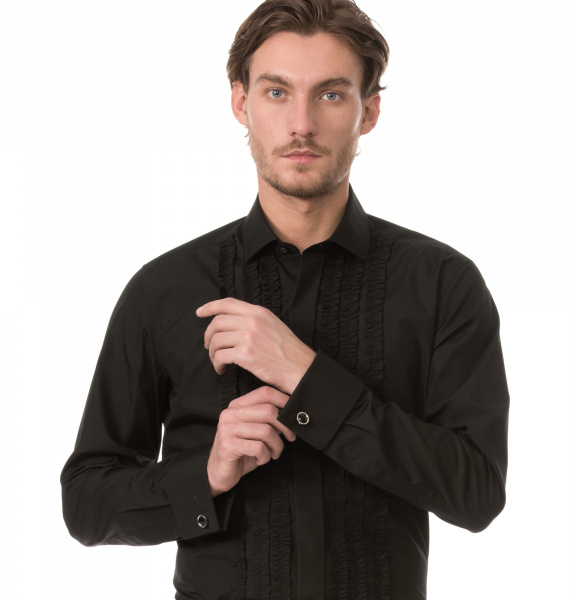 Черная сорочка Colletto Bianco Slim fit под запонку из ткани St. James 008356 
