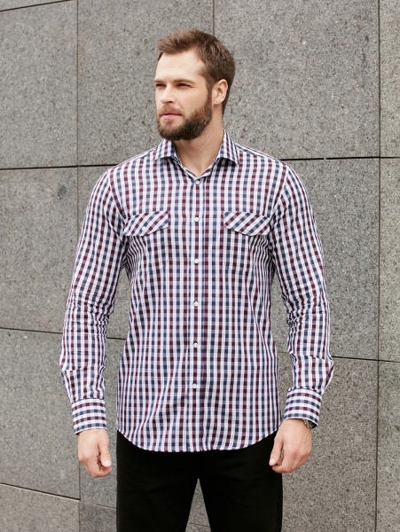 Рубашка Dave Raball в бордо-сине-белую клетку Slim fit 000292 