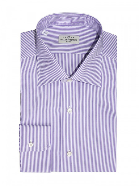 Сорочка Colletto Bianco в бело-сиреневую полоску Slim fit 010207 