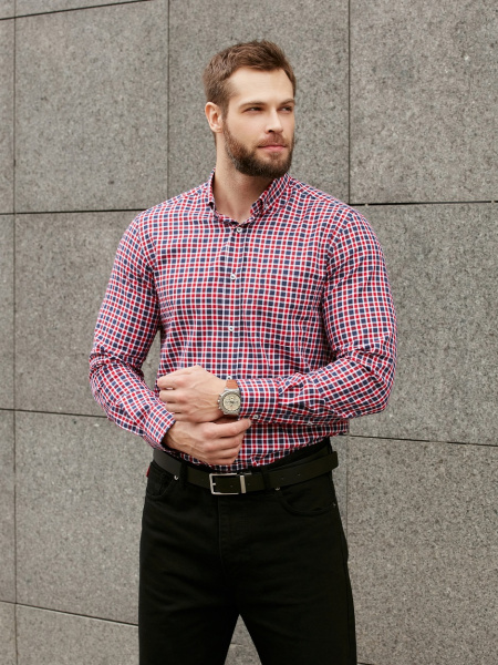 Рубашка Dave Raball в красно-сине-белую клетку Slim fit 000288