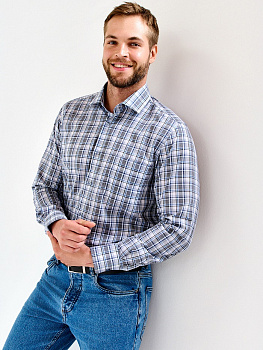 Рубашка Dave Raball Regular fit в серо-голубую клетку 000206