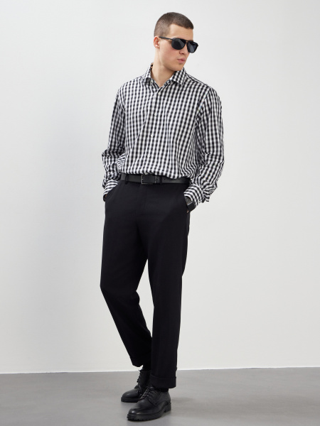 Рубашка Dave Raball в черно-белую  клетку Slim fit 000286 