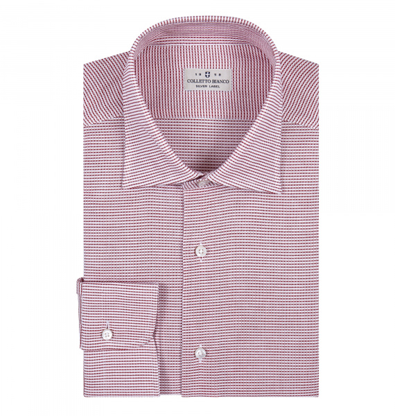 Сорочка Colletto Bianco Regular fit красно-белая клетка из структурной ткани ткань Monti 007421