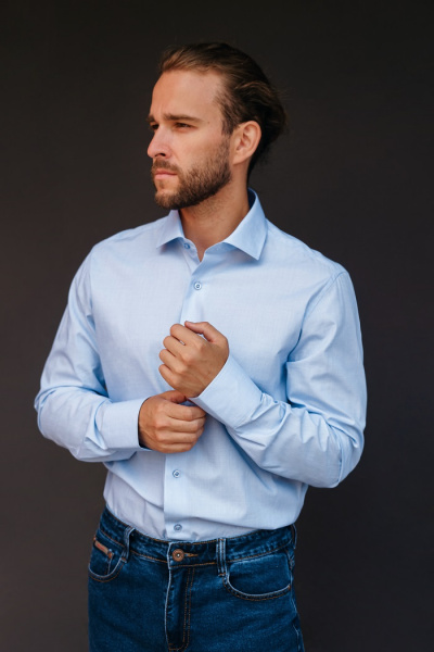 Голубая сорочка Colletto Nuovo Slim fit меланж 000169
