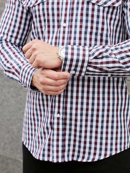 Рубашка Dave Raball Regular fit в бордо-сине-белую клетку 000291 RF   