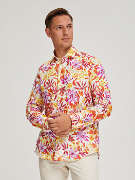 Рубашка Colletto Nuovo Classic fit цветочный принт лен вискоза мягкий воротник 000195