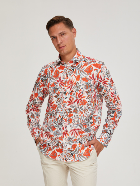 Рубашка Colletto Nuovo Classic fit цветочный принт лен вискоза мягкий воротник 000196