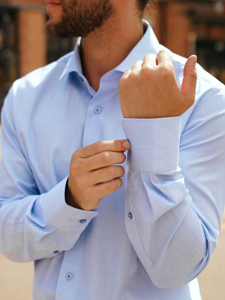 Голубая сорочка Colletto Nuovo Slim fit меланж 000169 