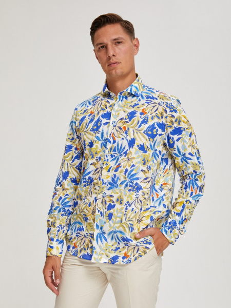 Рубашка Colletto Nuovo Classic fit цветочный принт лен вискоза мягкий воротник 000197 CLF 