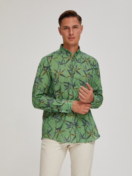 Рубашка Colletto Nuovo Classic fit цветочный принт лен вискоза воротник на пуговицах 000192 CLF