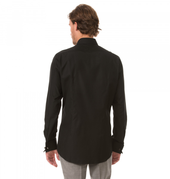 Черная сорочка Colletto Bianco Slim fit под запонку из ткани St. James 008356 