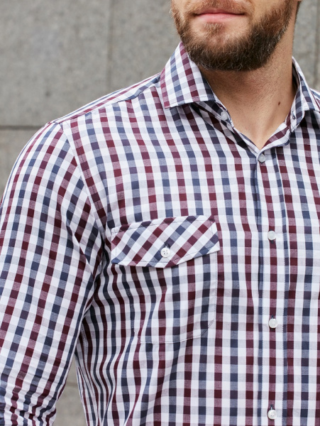 Рубашка Dave Raball Regular fit в бордо-сине-белую клетку 000291 RF   