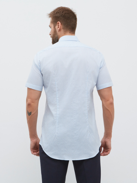 Сорочка Dave Raball Slim fit в бело-голубую полоску воротник на пуговицах, карман  000263 SFs 