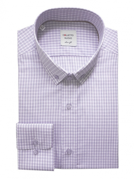 Сиреневая сорочка Colletto Nuovo Slim fit в клетку воротник на пуговицах N012177