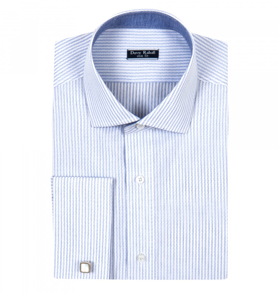 Сорочка Dave Raball в бело-голубую полоску Slim fit под запонку 007760