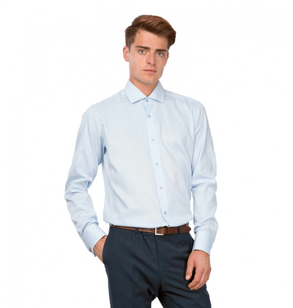 Голубая сорочка Dave Raball Slim fit из структурной ткани под запонку 009277