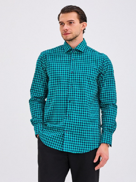 Рубашка Dave Raball Regular fit в зелено-синюю клетку  000305 RF 