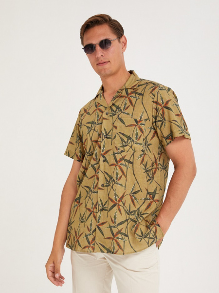 Рубашка Colletto Nuovo Classic fit гавайка принт цветочный лен вискоза 000184 