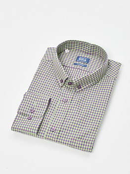 Рубашка Dave Raball Classic fit в зелено-фиолетовую клетку, карман 000298