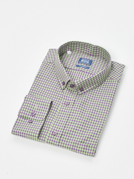Рубашка Dave Raball Classic fit в зелено-фиолетовую клетку, карман 000298