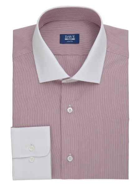 Бордовая сорочка Dave Raball Slim fit с белым воротником и манжетами 000137 