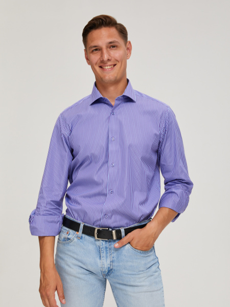 Сорочка Dave Raball Slim fit в фиолетовую полоску с отделкой 000200 