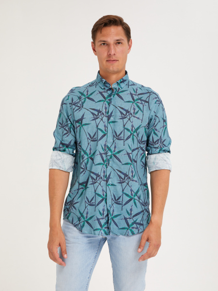 Рубашка Colletto Nuovo Classic fit цветочный принт лен вискоза воротник на пуговицах 000193 