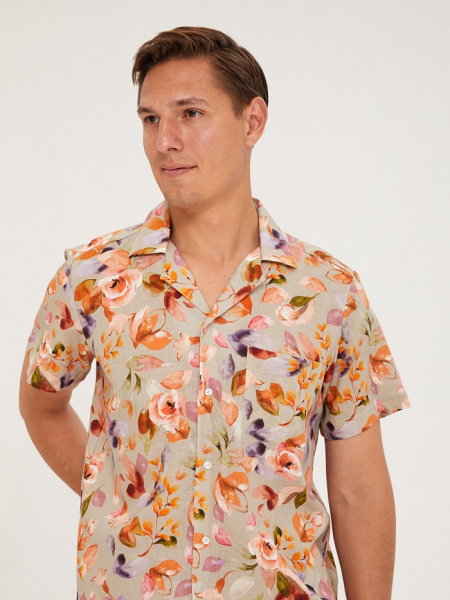 Рубашка Colletto Nuovo Classic fit гавайка принт цветочный лен вискоза 000187 