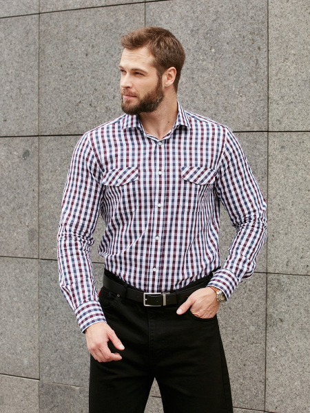 Рубашка Dave Raball Regular fit в бордо-сине-белую клетку 000291 RF  