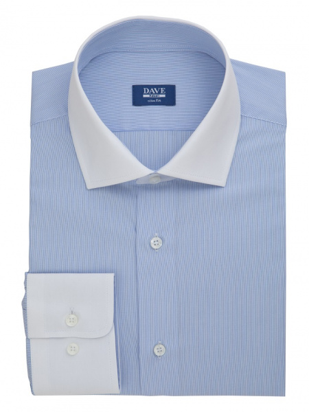 Голубая сорочка Dave Raball Slim fit с белыми воротником и манжетами 000136 