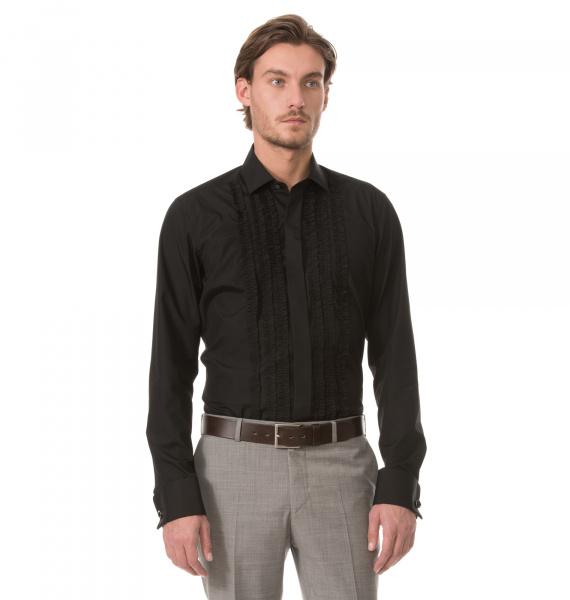 Черная сорочка Colletto Bianco Slim fit под запонку из ткани St. James 008356 
