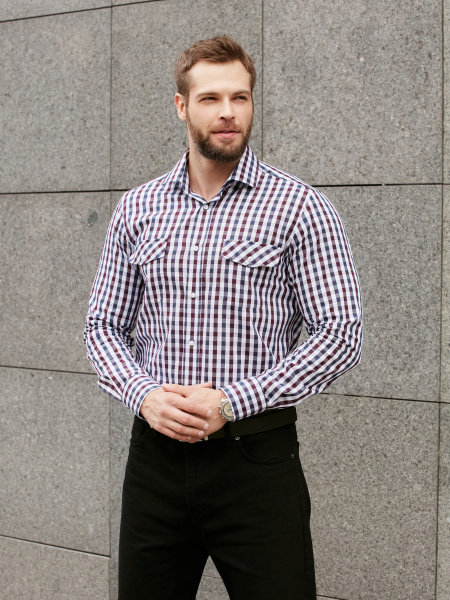 Рубашка Dave Raball Regular fit в бордо-сине-белую клетку 000291 RF   