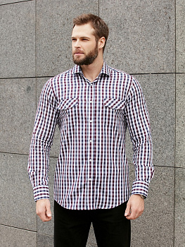 Рубашка Dave Raball Classic fit в бордо-сине-белую клетку, 2 кармана 000293
