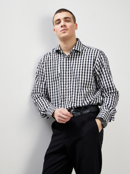 Рубашка Dave Raball в черно-белую  клетку Slim fit 000286