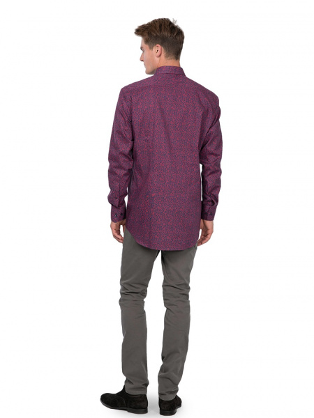 Бордовая сорочка Dave Raball Slim fit с принтом синие цветочки 009345 