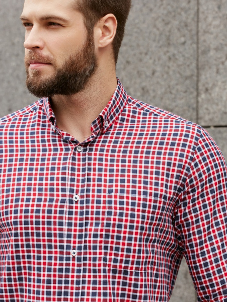 Рубашка Dave Raball Classic fit в красно-сине-белую клетку, карман 000290 